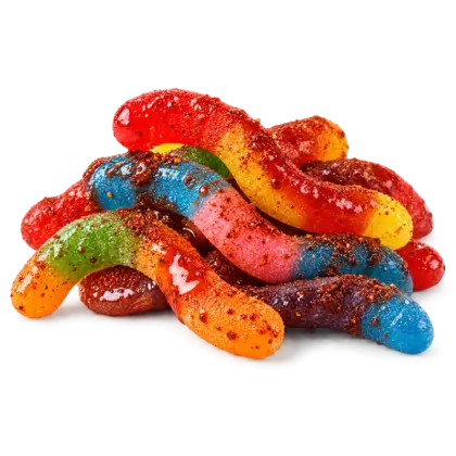 Chamoy and chile coated sour gummy worms